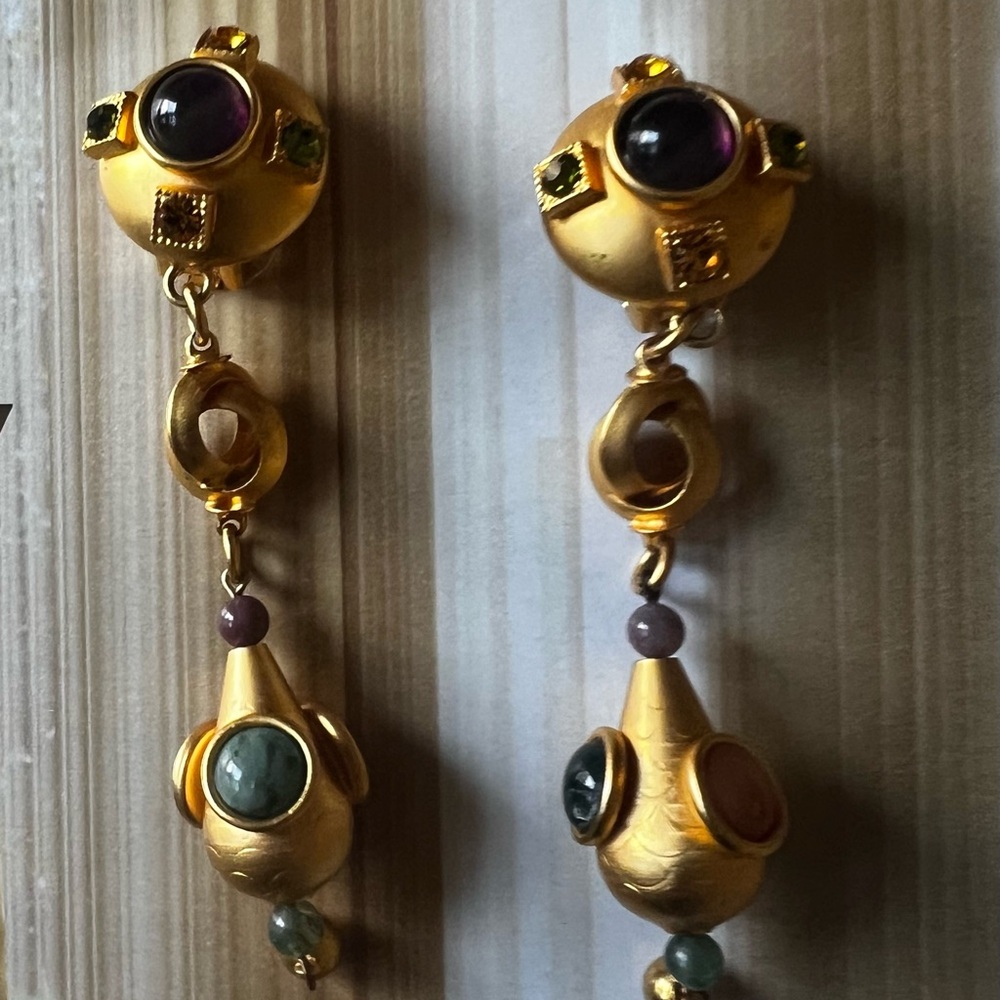 90s Vintage Natasha Stambouli Gold Plated Earrings.